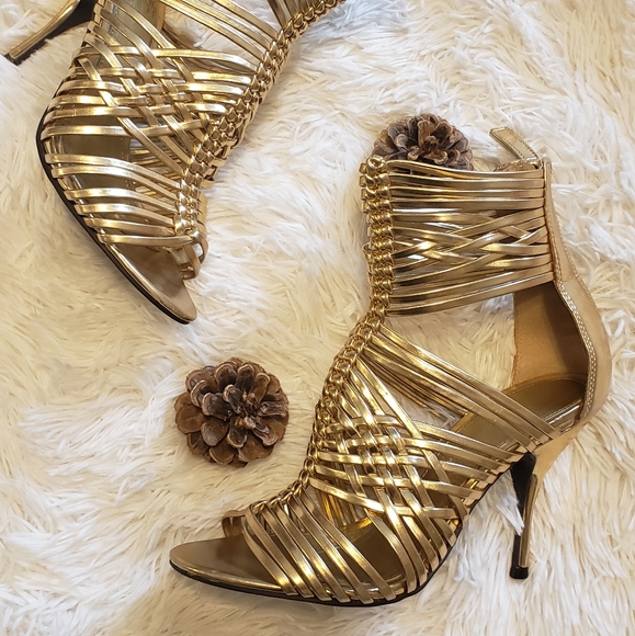 Carvela Multi Strap Gold Heels - Picture 2 of 5